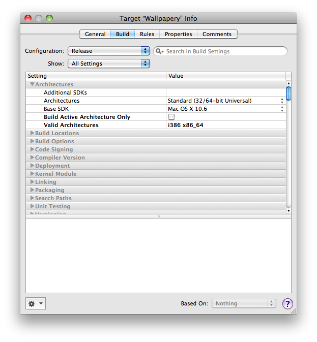 Configuration settings for a Release target for Mac App Store
