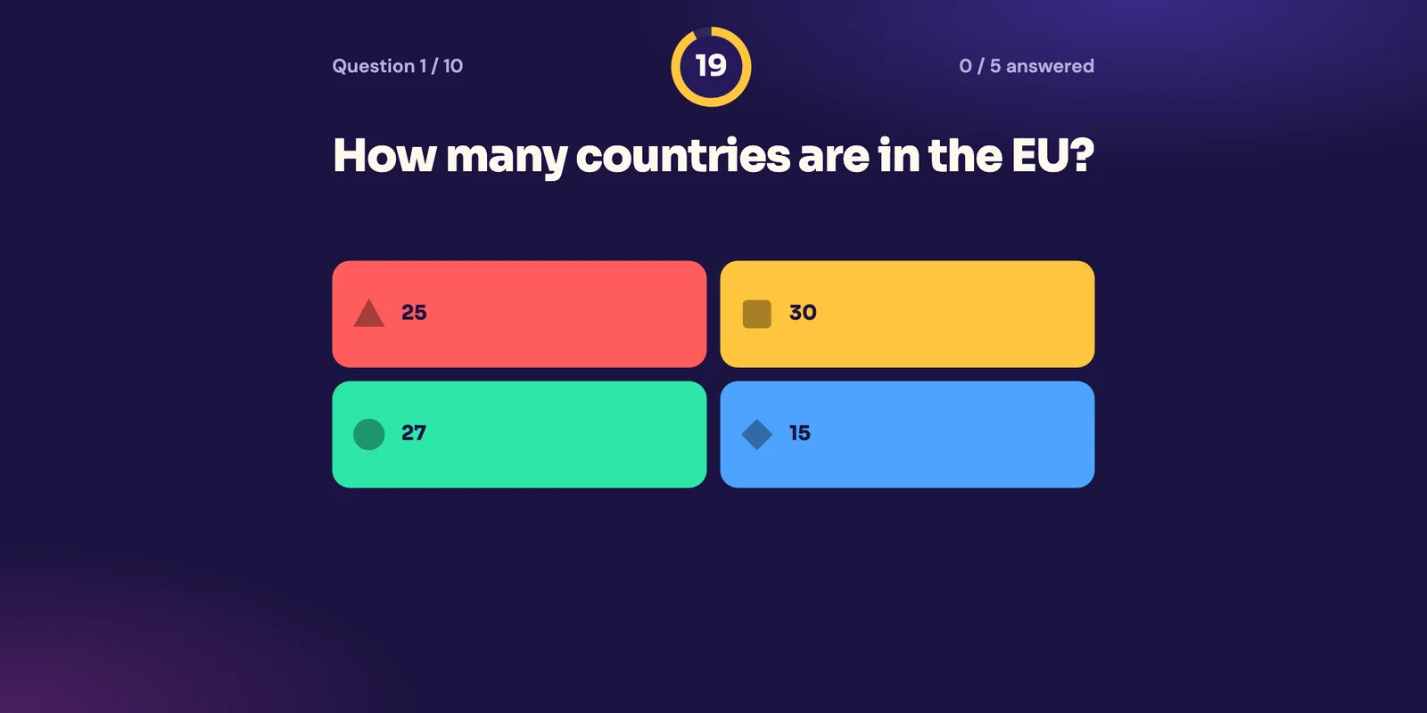 A question on the host screen with the countdown